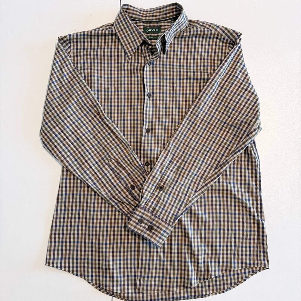 Orvis Men’s Long Sleeve Button Down Shirt Size Large Plaid Check